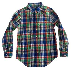 Ralph Lauren Long Sleeve Pony Logo Plaid Button Down Shirt Boys L Multicolor
